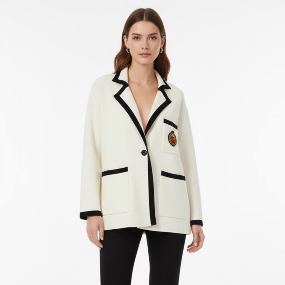 Sandro White Blazer with Black Accents